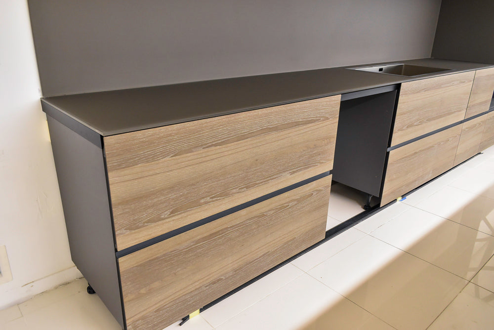 Valcucine Veneer Modern Dark Brown Kitchen and Island with Porcelain Countertops