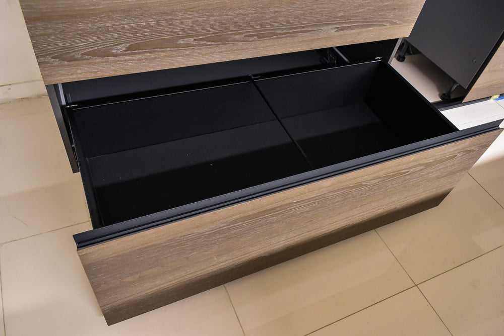 Valcucine Veneer Modern Dark Brown Kitchen and Island with Porcelain Countertops