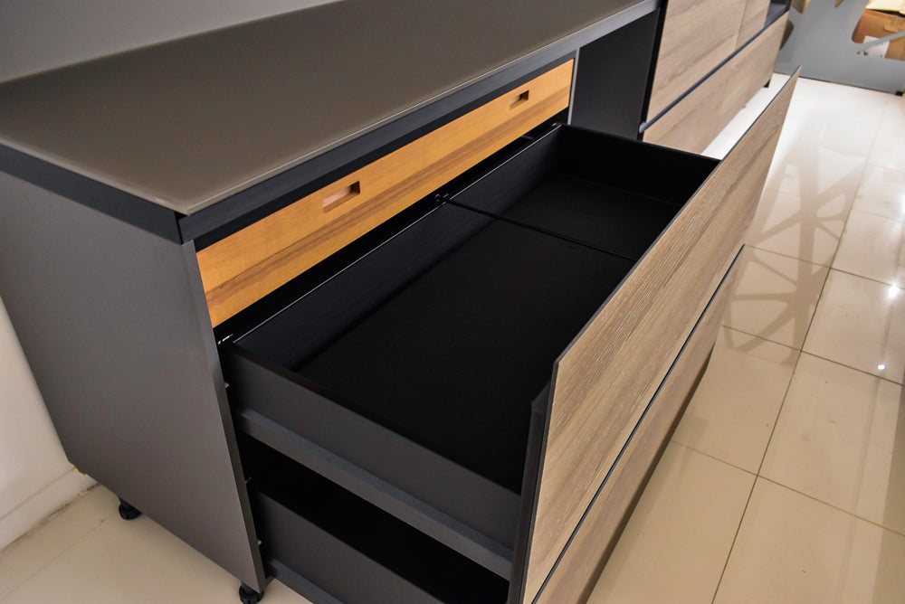 Valcucine Veneer Modern Dark Brown Kitchen and Island with Porcelain Countertops