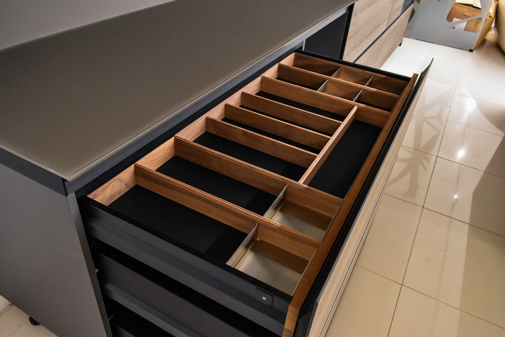 Valcucine Veneer Modern Dark Brown Kitchen and Island with Porcelain Countertops