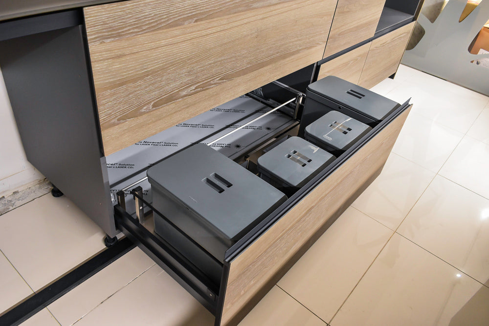 Valcucine Veneer Modern Dark Brown Kitchen and Island with Porcelain Countertops