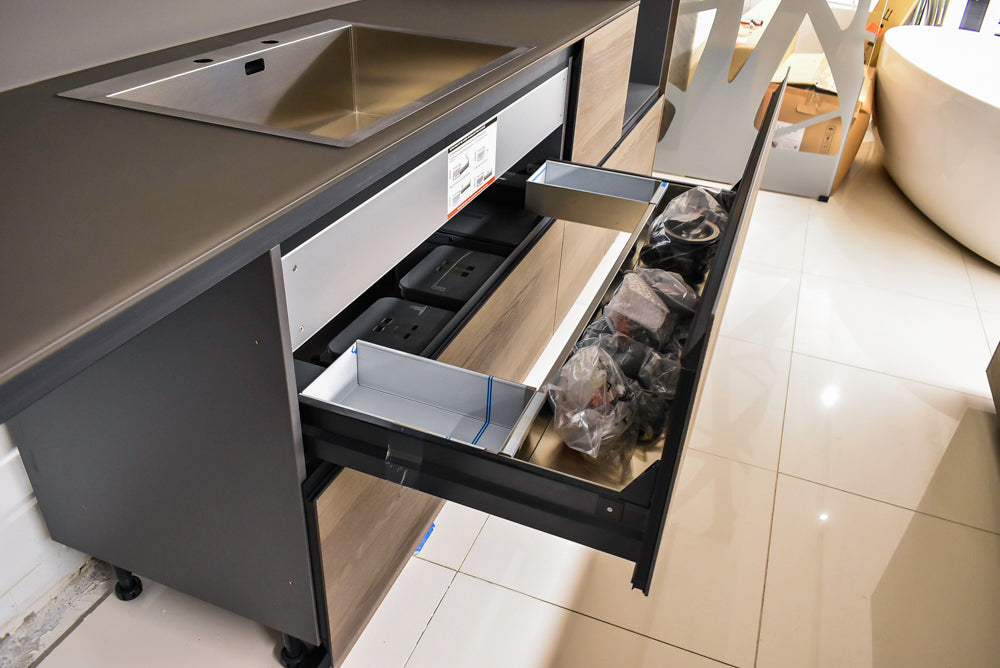 Valcucine Veneer Modern Dark Brown Kitchen and Island with Porcelain Countertops