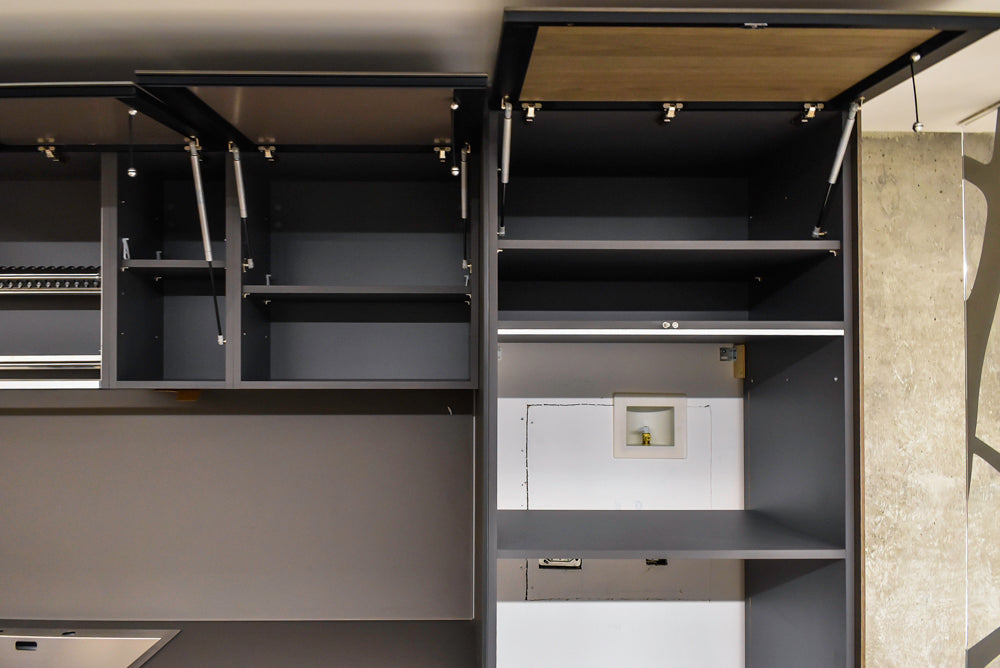 Valcucine Veneer Modern Dark Brown Kitchen and Island with Porcelain Countertops