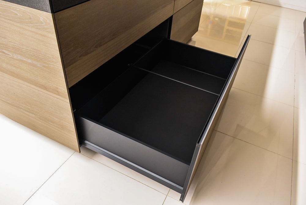 Valcucine Veneer Modern Dark Brown Kitchen and Island with Porcelain Countertops