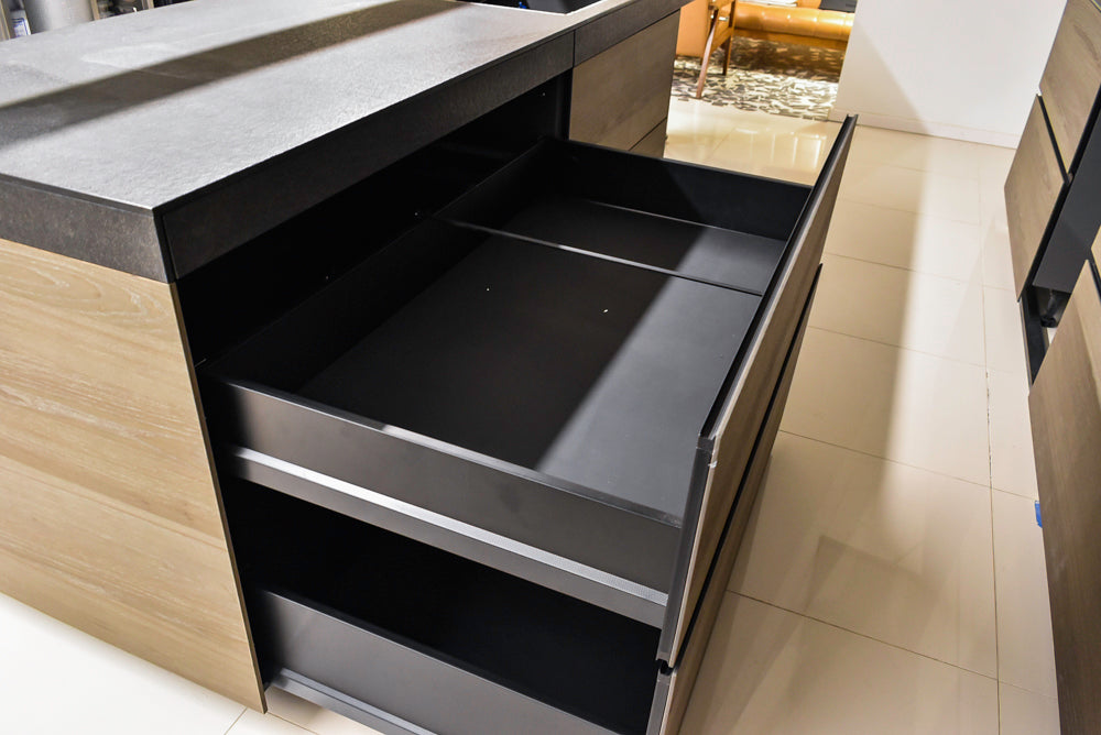 Valcucine Veneer Modern Dark Brown Kitchen and Island with Porcelain Countertops