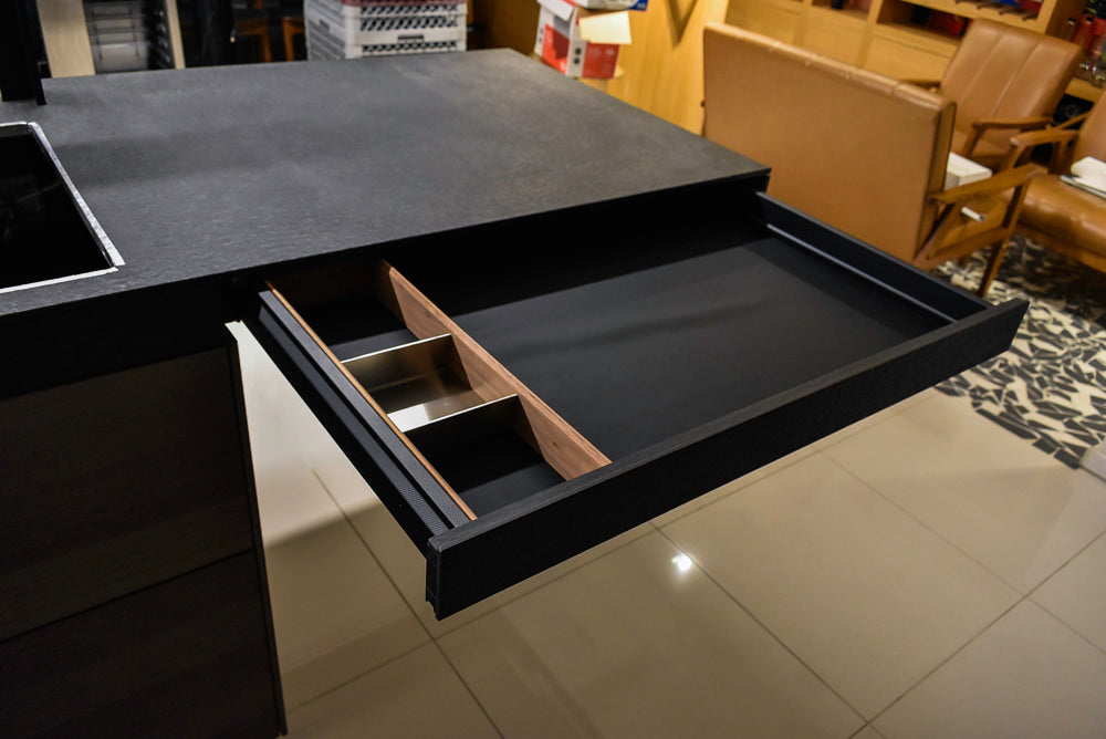 Valcucine Veneer Modern Dark Brown Kitchen and Island with Porcelain Countertops