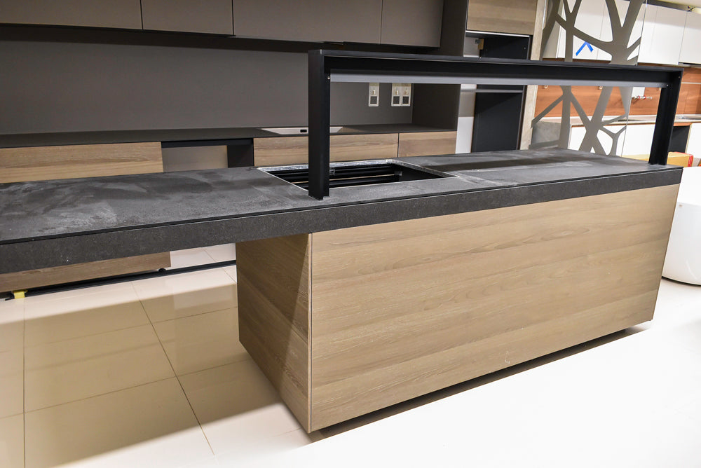 Valcucine Veneer Modern Dark Brown Kitchen and Island with Porcelain Countertops