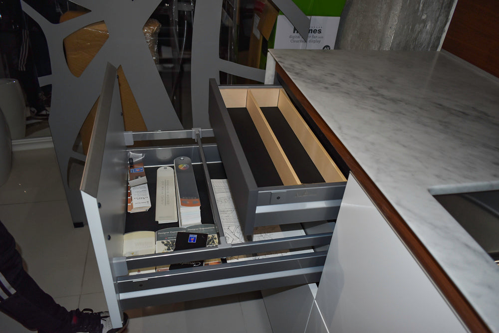 Valcucine Modern Glossy White Kitchen with Marble Countertops