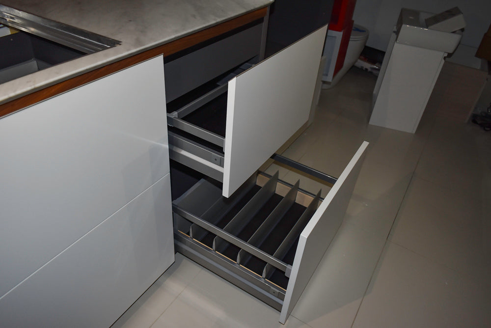 Valcucine Modern Glossy White Kitchen with Marble Countertops