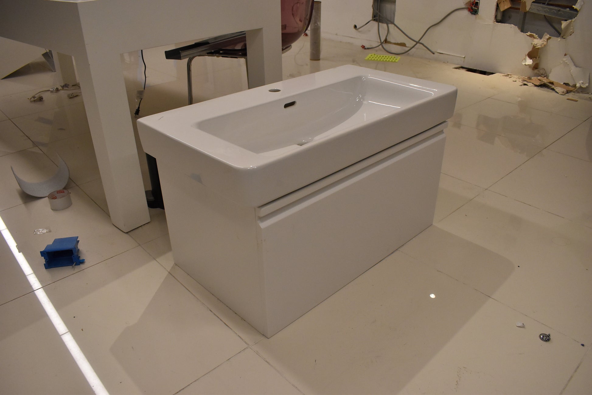 Laufen Pro S 33.5" White Rectangle Wall Mount Floating Vanity Sink with Storage