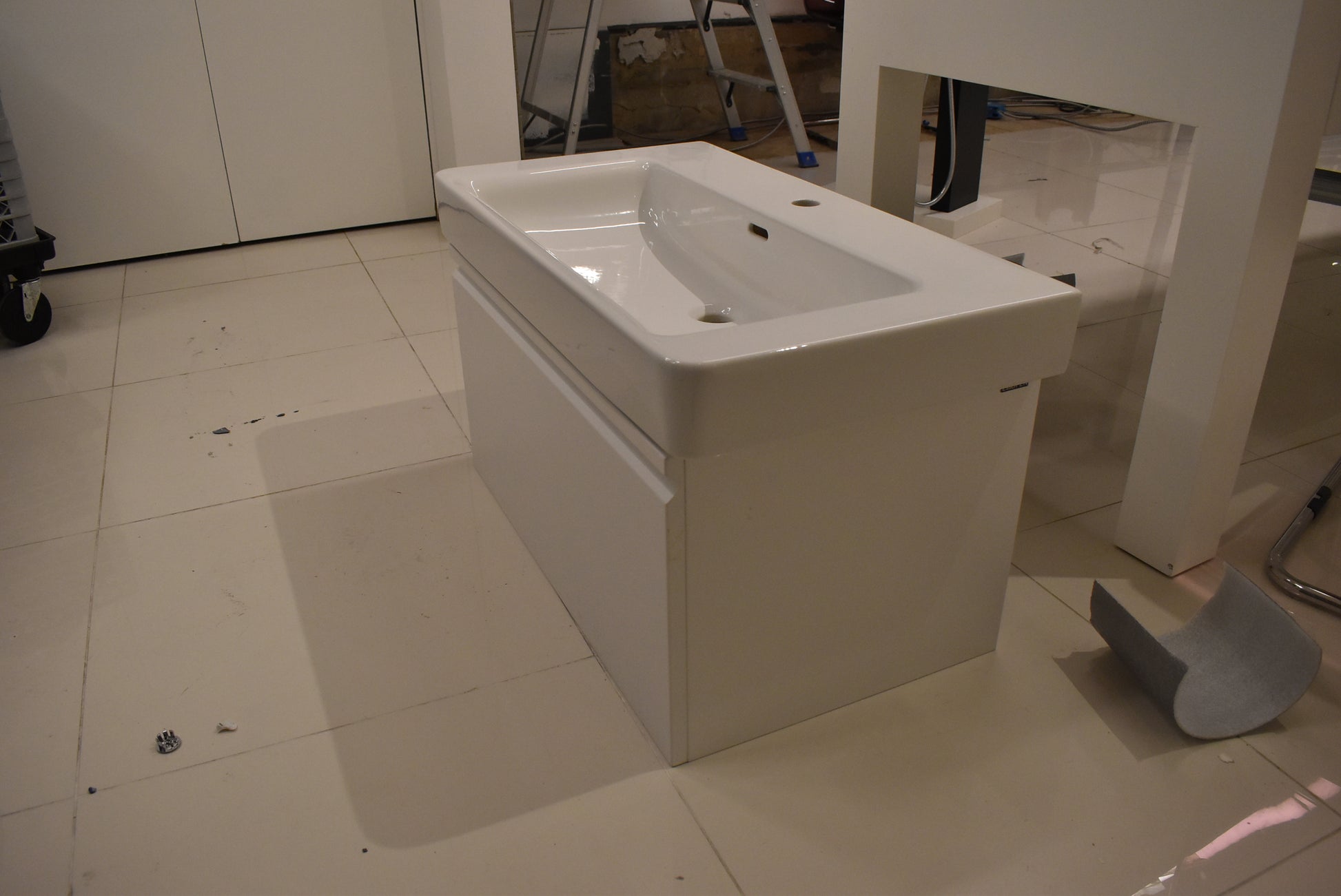 Laufen Pro S 33.5" White Rectangle Wall Mount Floating Vanity Sink with Storage