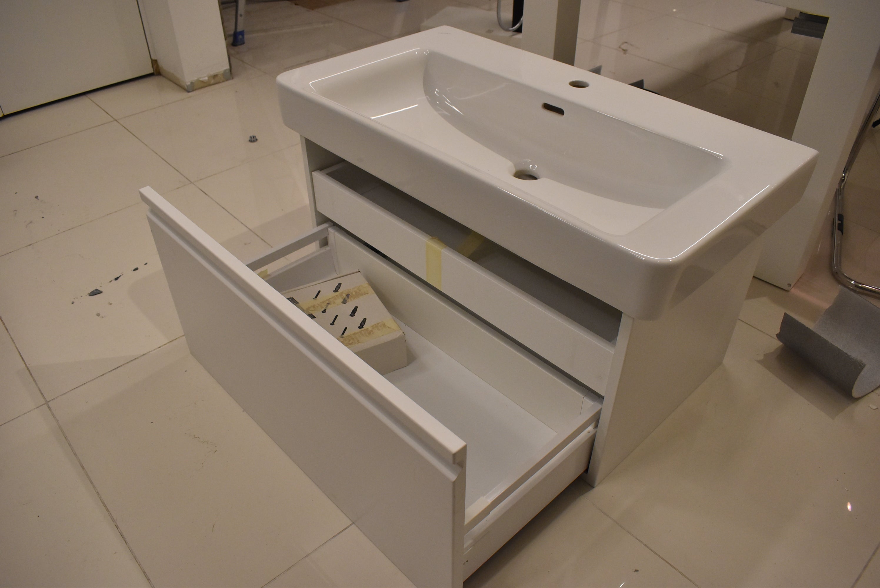 Laufen Pro S 33.5" White Rectangle Wall Mount Floating Vanity Sink with Storage