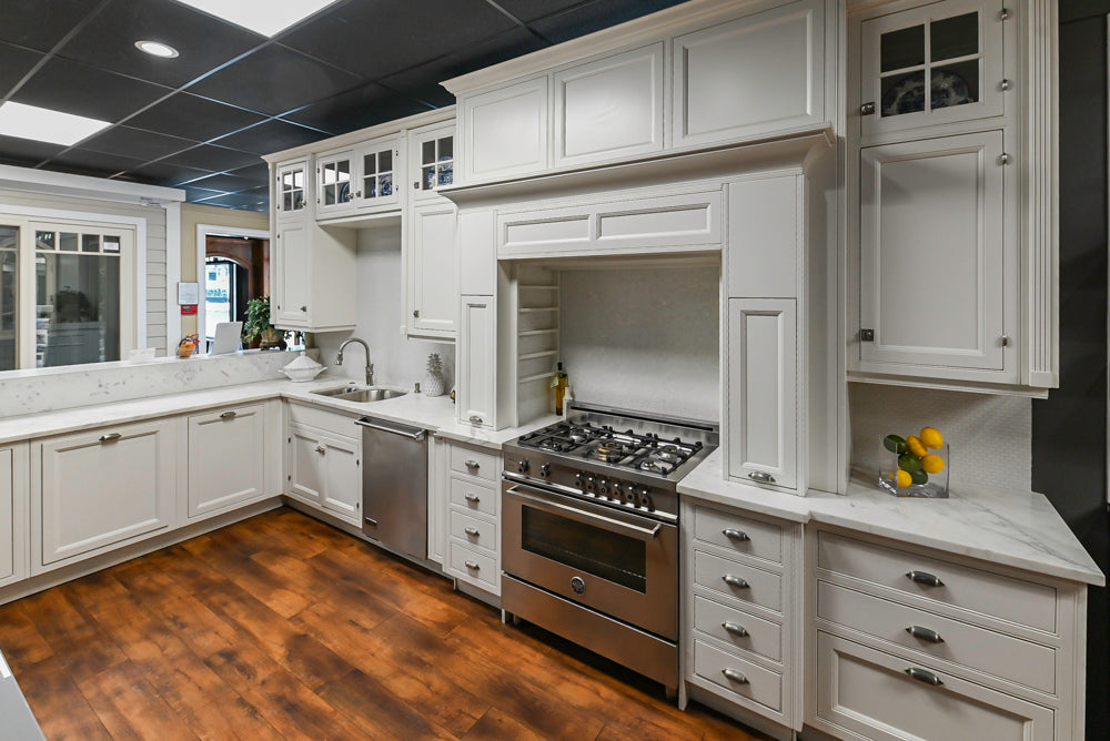 Downsview Traditional White Kitchen with White Marble Countertops