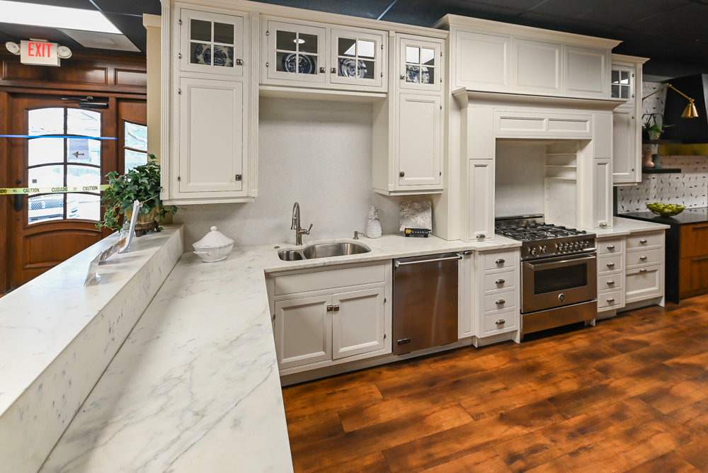 Downsview Traditional White Kitchen with White Marble Countertops
