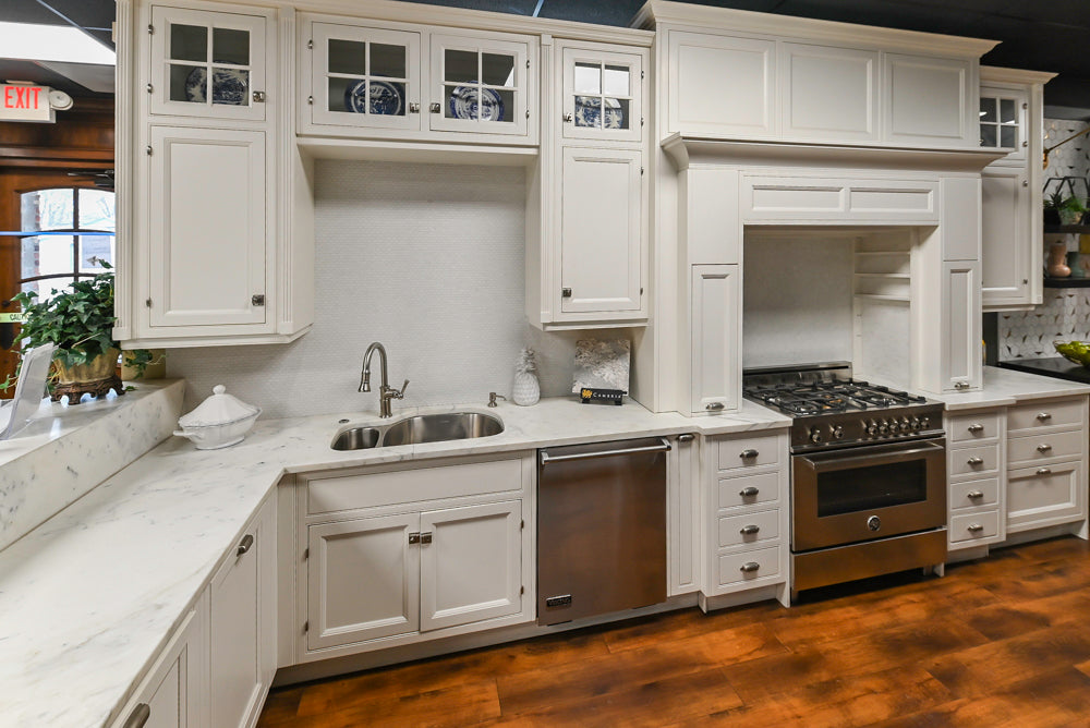 Downsview Traditional White Kitchen with White Marble Countertops