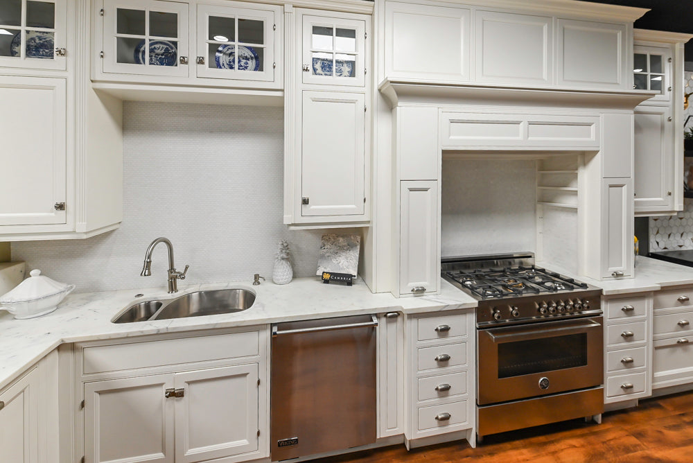 Downsview Traditional White Kitchen with White Marble Countertops
