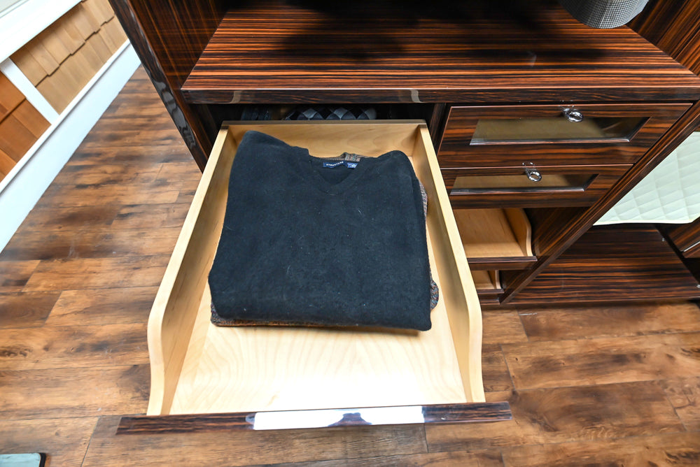 Downsview Modern Dark Brown Glossy Wardrobe Closet with Marble Peninsula Top