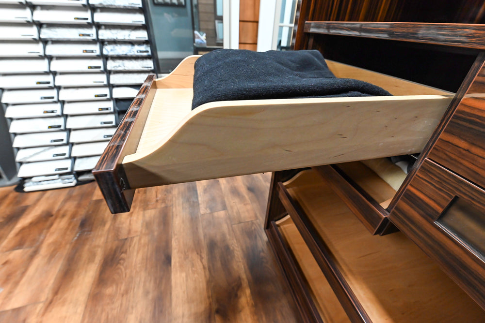 Downsview Modern Dark Brown Glossy Wardrobe Closet with Marble Peninsula Top