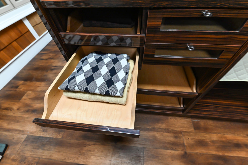 Downsview Modern Dark Brown Glossy Wardrobe Closet with Marble Peninsula Top