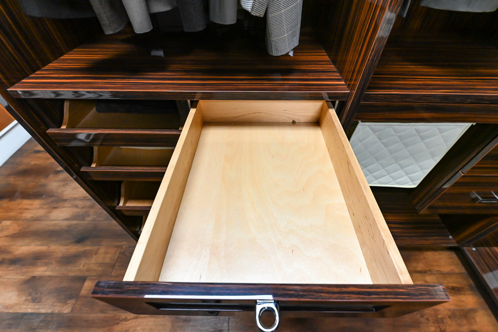 Downsview Modern Dark Brown Glossy Wardrobe Closet with Marble Peninsula Top