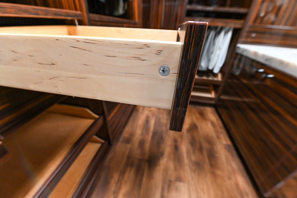 Downsview Modern Dark Brown Glossy Wardrobe Closet with Marble Peninsula Top