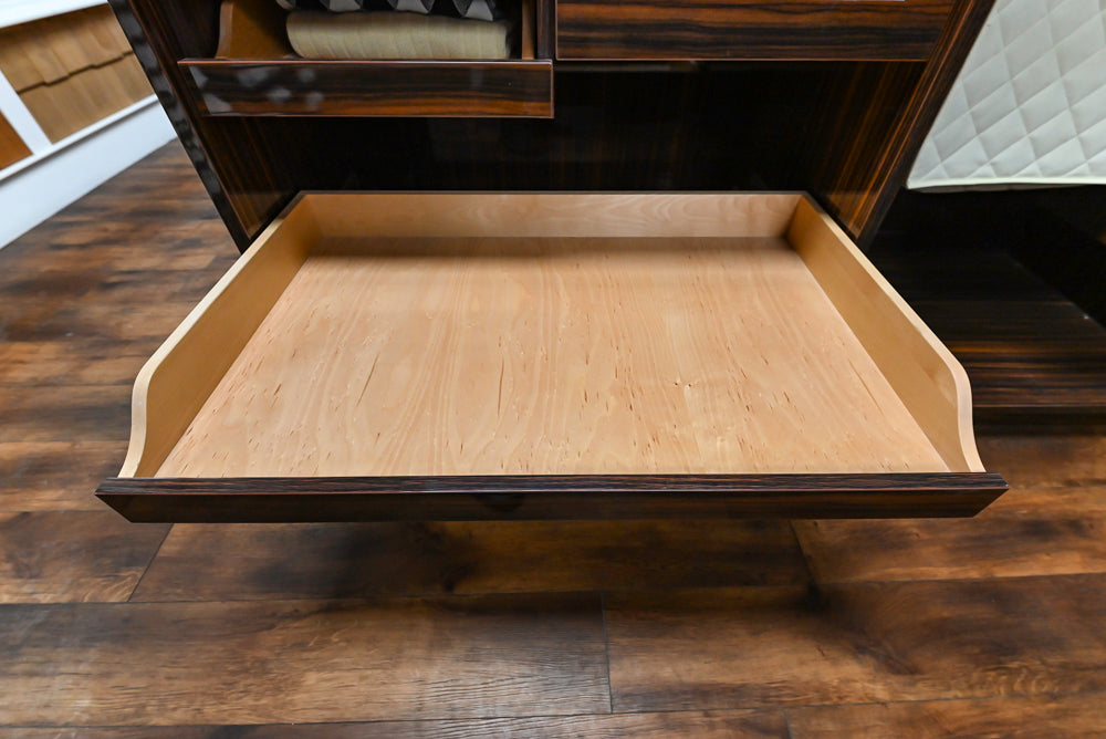 Downsview Modern Dark Brown Glossy Wardrobe Closet with Marble Peninsula Top