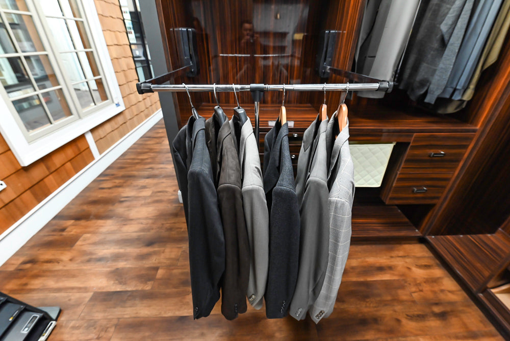 Downsview Modern Dark Brown Glossy Wardrobe Closet with Marble Peninsula Top