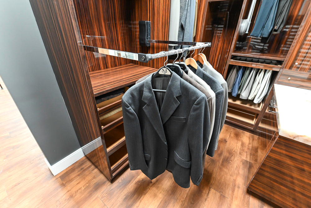 Downsview Modern Dark Brown Glossy Wardrobe Closet with Marble Peninsula Top