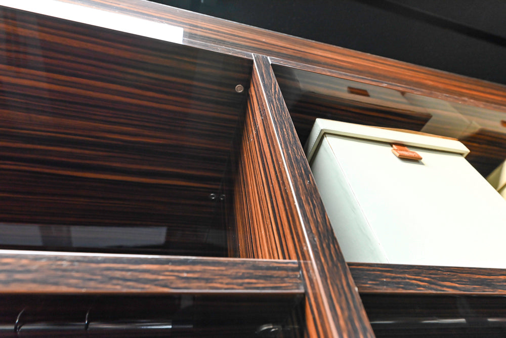 Downsview Modern Dark Brown Glossy Wardrobe Closet with Marble Peninsula Top