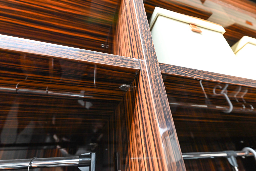 Downsview Modern Dark Brown Glossy Wardrobe Closet with Marble Peninsula Top