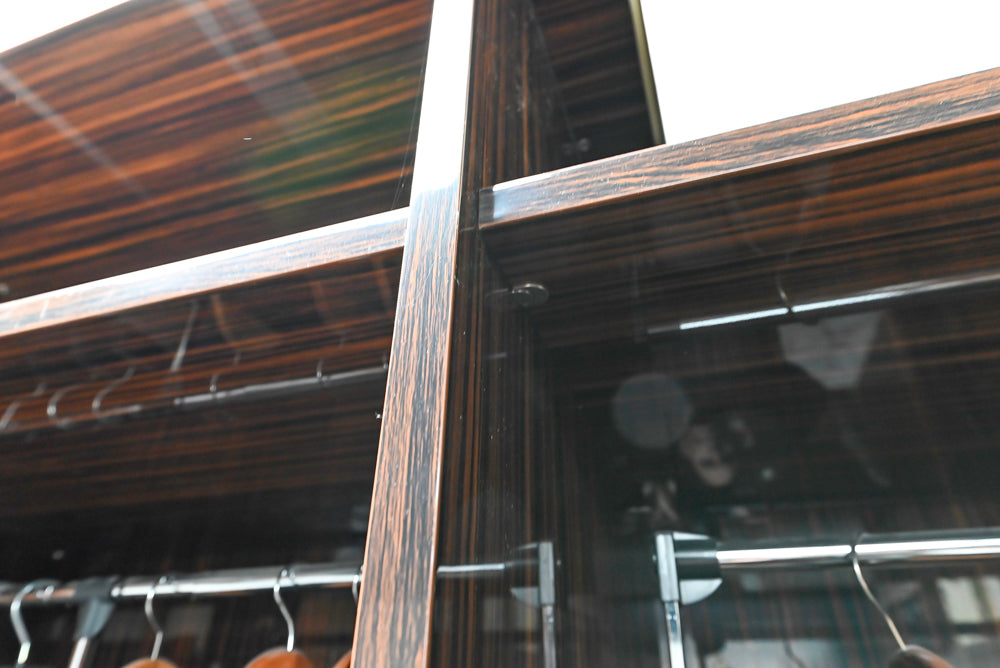 Downsview Modern Dark Brown Glossy Wardrobe Closet with Marble Peninsula Top