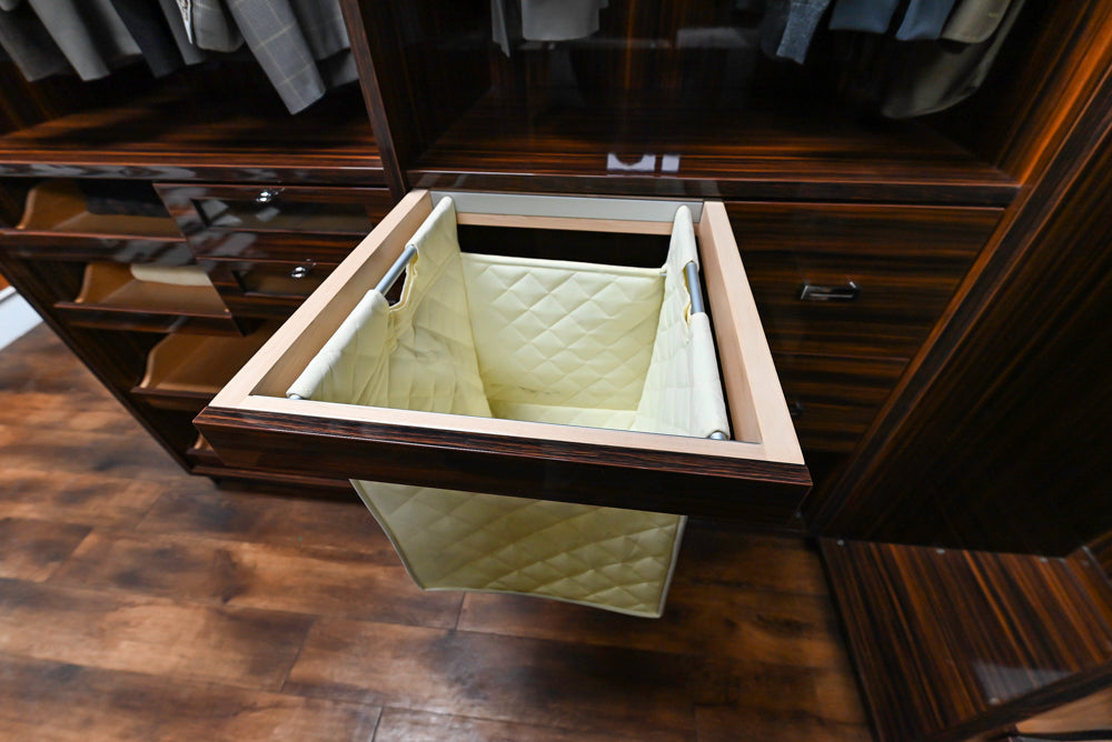 Downsview Modern Dark Brown Glossy Wardrobe Closet with Marble Peninsula Top