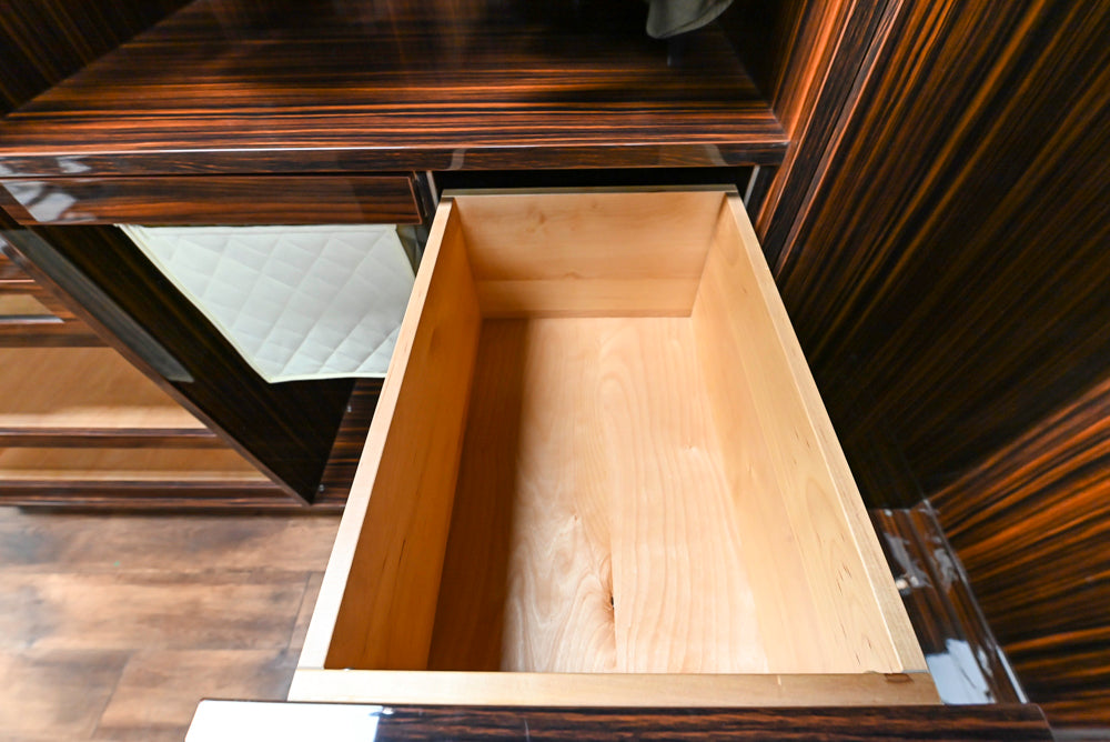 Downsview Modern Dark Brown Glossy Wardrobe Closet with Marble Peninsula Top