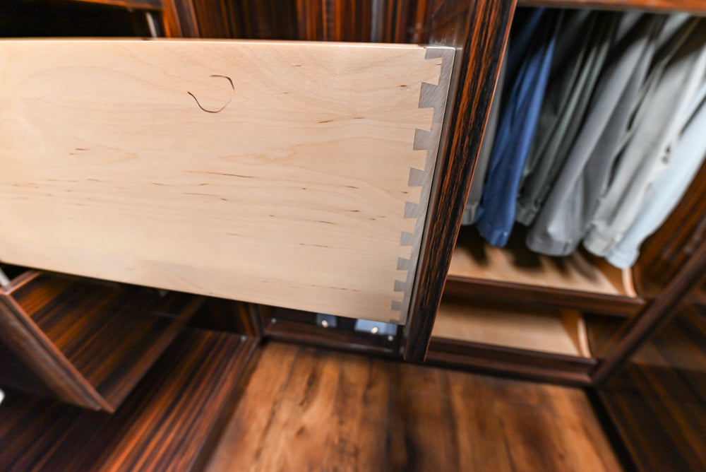 Downsview Modern Dark Brown Glossy Wardrobe Closet with Marble Peninsula Top