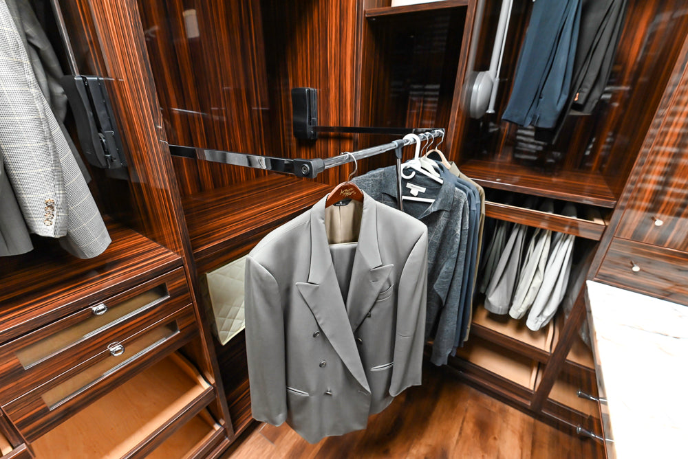 Downsview Modern Dark Brown Glossy Wardrobe Closet with Marble Peninsula Top