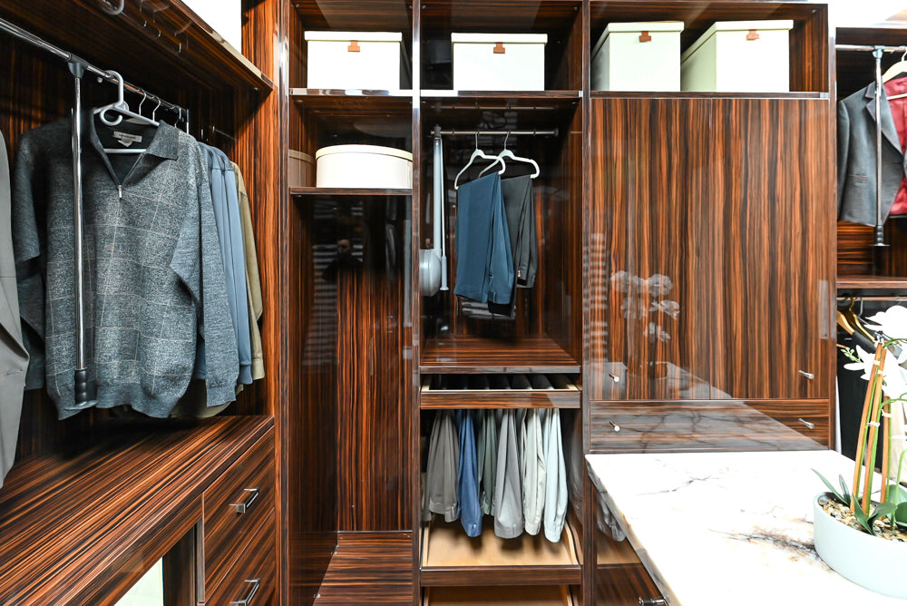 Downsview Modern Dark Brown Glossy Wardrobe Closet with Marble Peninsula Top