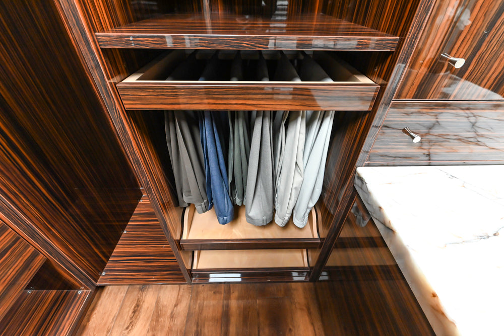 Downsview Modern Dark Brown Glossy Wardrobe Closet with Marble Peninsula Top