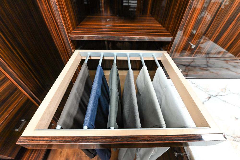 Downsview Modern Dark Brown Glossy Wardrobe Closet with Marble Peninsula Top