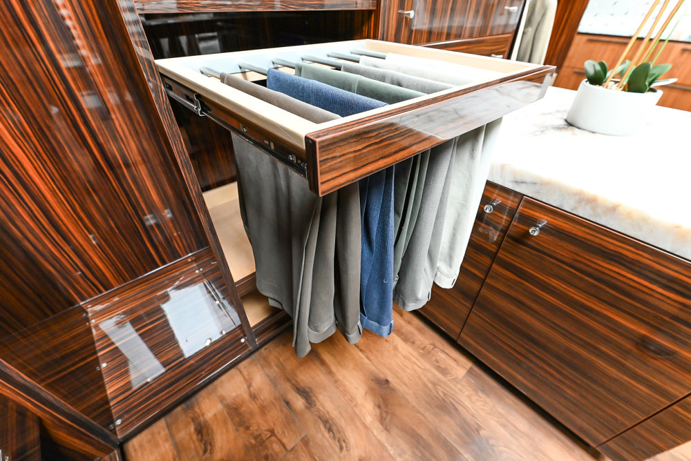 Downsview Modern Dark Brown Glossy Wardrobe Closet with Marble Peninsula Top