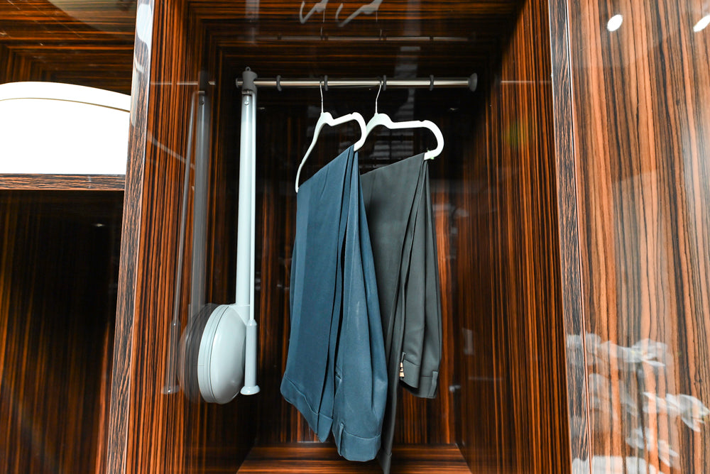 Downsview Modern Dark Brown Glossy Wardrobe Closet with Marble Peninsula Top