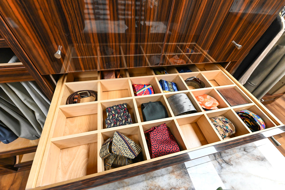 Downsview Modern Dark Brown Glossy Wardrobe Closet with Marble Peninsula Top