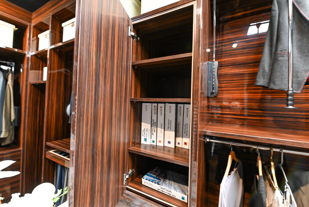 Downsview Modern Dark Brown Glossy Wardrobe Closet with Marble Peninsula Top