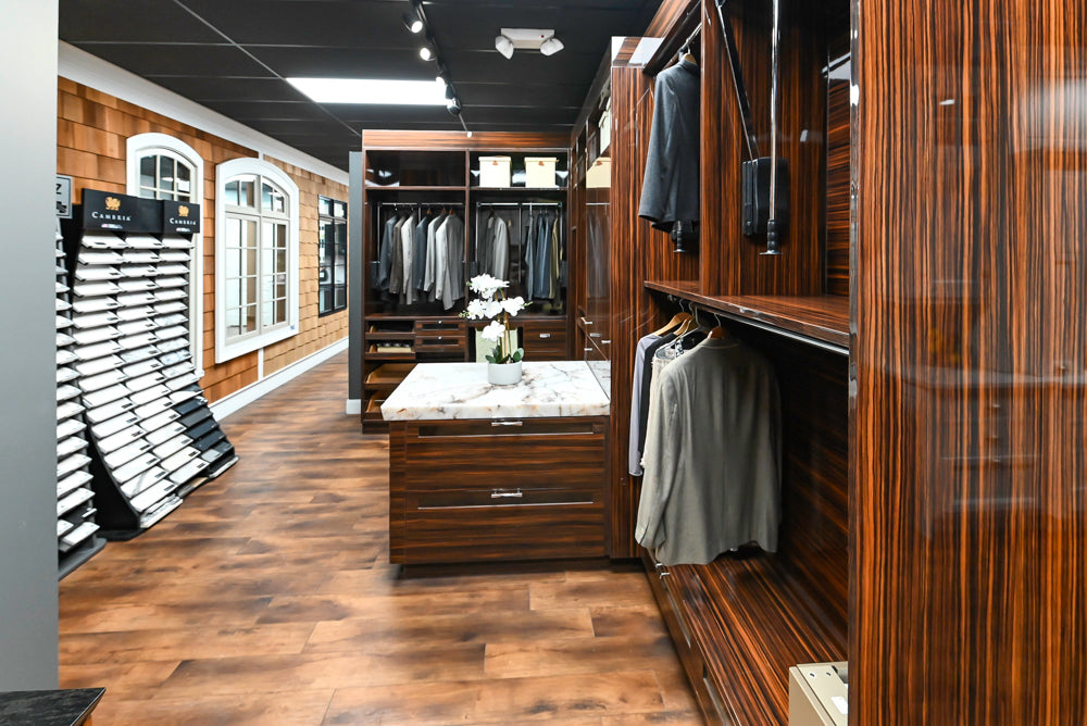 Downsview Modern Dark Brown Glossy Wardrobe Closet with Marble Peninsula Top