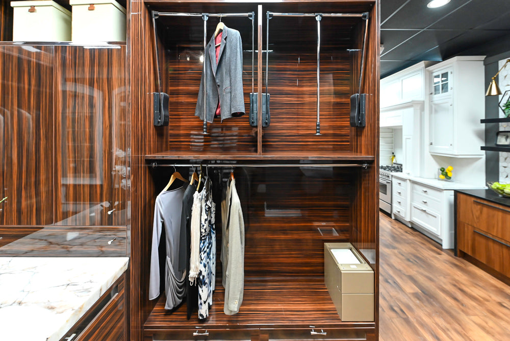 Downsview Modern Dark Brown Glossy Wardrobe Closet with Marble Peninsula Top