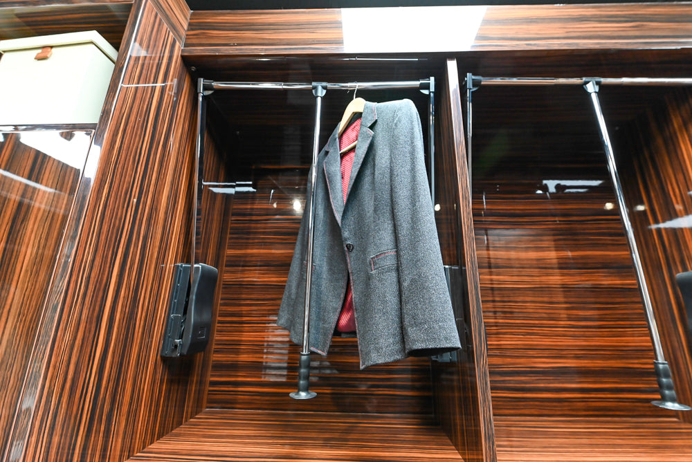 Downsview Modern Dark Brown Glossy Wardrobe Closet with Marble Peninsula Top