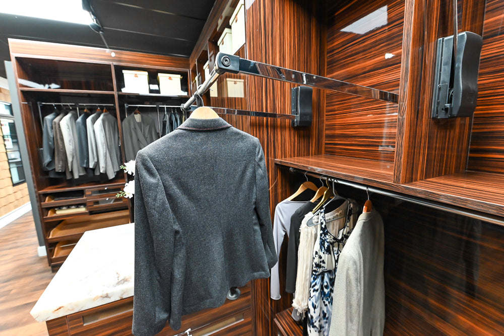 Downsview Modern Dark Brown Glossy Wardrobe Closet with Marble Peninsula Top