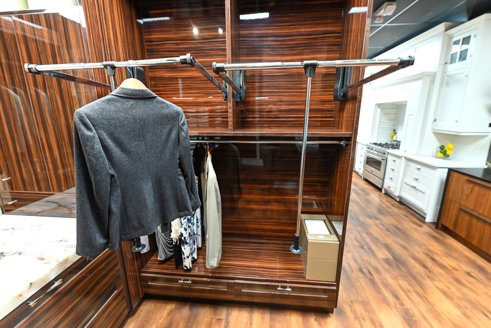 Downsview Modern Dark Brown Glossy Wardrobe Closet with Marble Peninsula Top