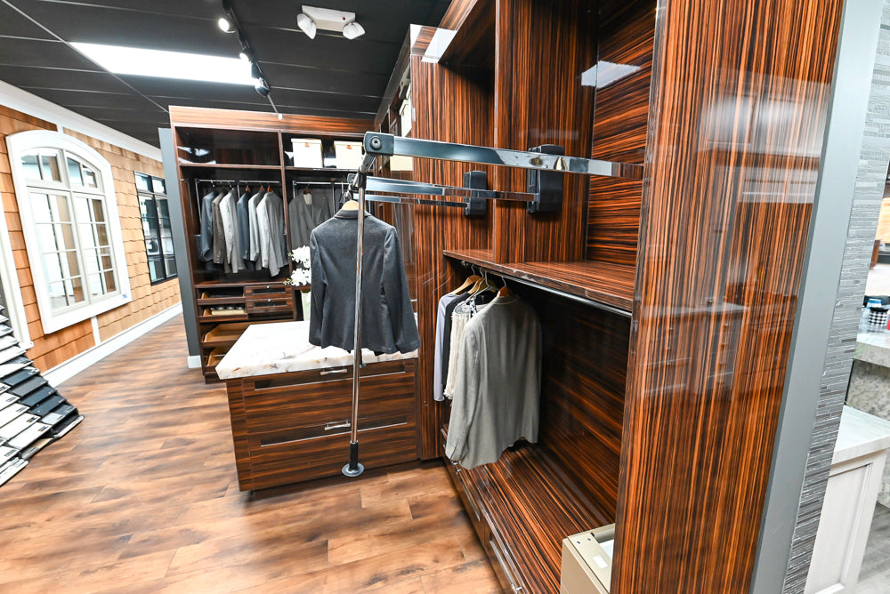 Downsview Modern Dark Brown Glossy Wardrobe Closet with Marble Peninsula Top