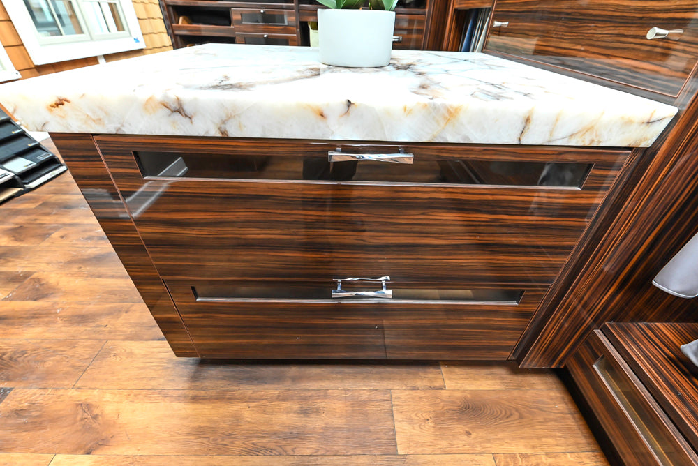 Downsview Modern Dark Brown Glossy Wardrobe Closet with Marble Peninsula Top