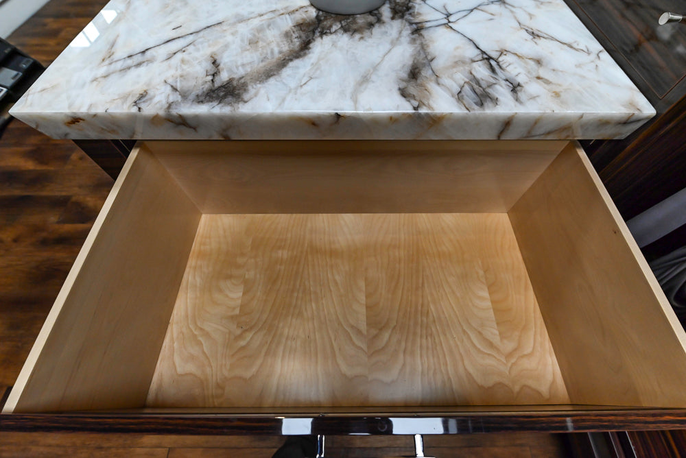 Downsview Modern Dark Brown Glossy Wardrobe Closet with Marble Peninsula Top